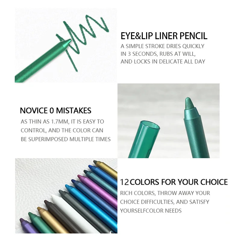 12 Colors Set Glitter & Shimmer Eyeliner Stick Pack - Long-Wearing Blue Tone Eyeliner Pencil with Smooth Application - Versatile - Glits & Glam