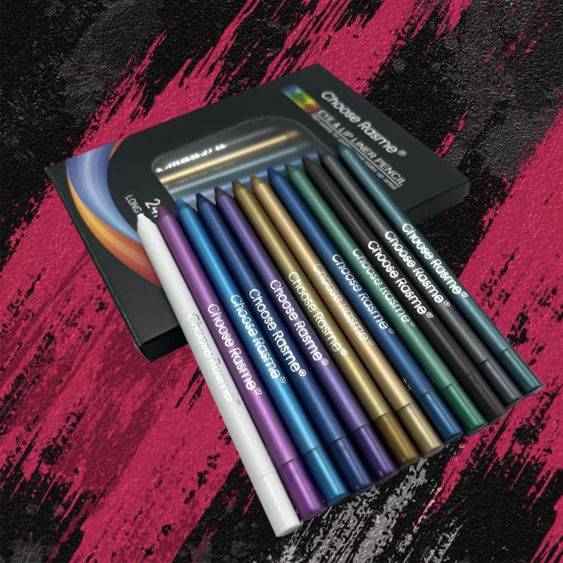 12 Colors Set Glitter & Shimmer Eyeliner Stick Pack - Long-Wearing Blue Tone Eyeliner Pencil with Smooth Application - Versatile - Glits & Glam