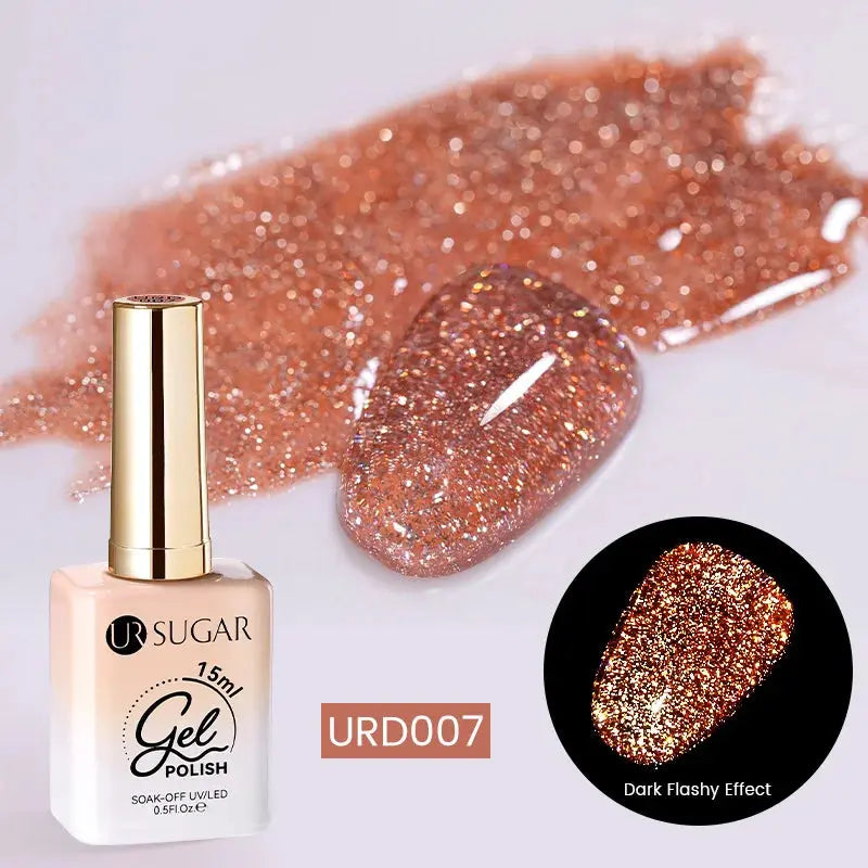 UR SUGAR 15ml Champagne Gold Sliver Reflective Glitter Gel Nail Polish Varnish Semi Permanent Soak Off UV Gel For Manicure Art - Glits & Glam