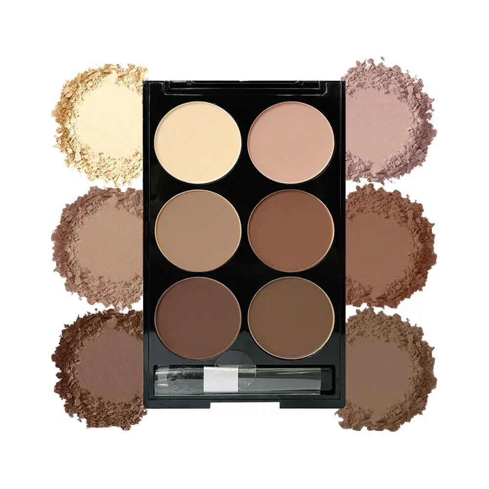 6 Colors Highlight Contouring Powder Palette Face Shadow Contouring Powder Makeup Palette With Brush Face Bronzer Color Correcti - Glits & Glam