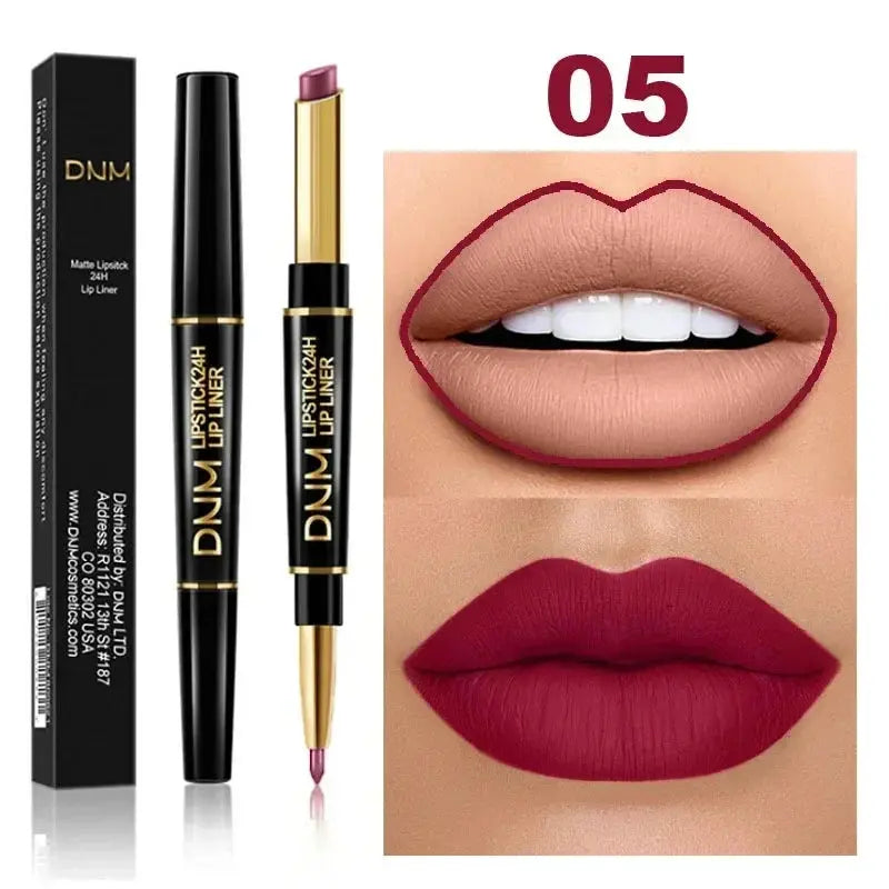 2 In 1 Matte Lipstick Pencil Double Ended Lip Liner Pen Red Nude Long Lasting Waterproof Lady Charming Lip Pencil Makeup Tools - Glits & Glam