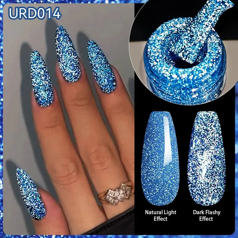 UR SUGAR 15ml Champagne Gold Sliver Reflective Glitter Gel Nail Polish Varnish Semi Permanent Soak Off UV Gel For Manicure Art - Glits & Glam