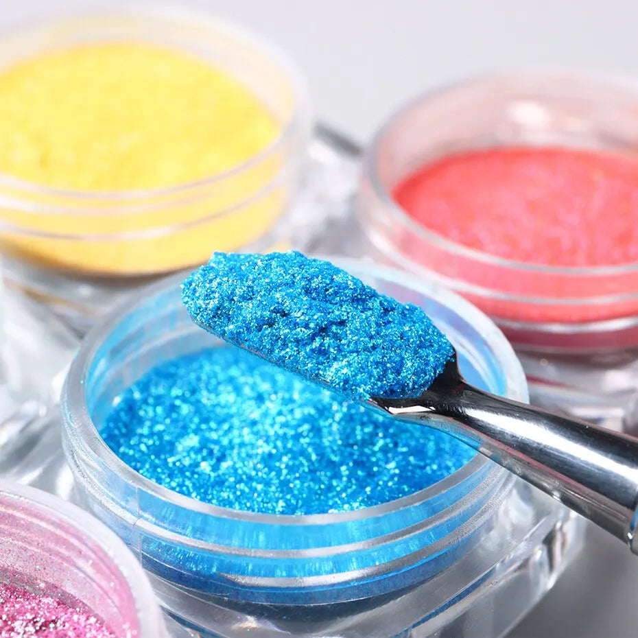 6pcs Aurora Mirror Nail Powder Pigment Chameleon Chrome Colors Fairy Iridescent Nail Art Glitter Dust UV Gel Polish Decorations - Glits & Glam