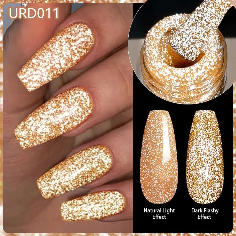 UR SUGAR 15ml Champagne Gold Sliver Reflective Glitter Gel Nail Polish Varnish Semi Permanent Soak Off UV Gel For Manicure Art - Glits & Glam
