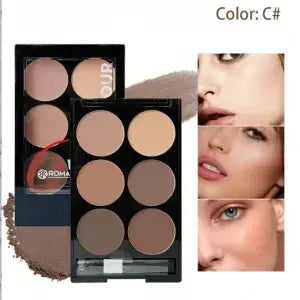 6 Colors Highlight Contouring Powder Palette Face Shadow Contouring Powder Makeup Palette With Brush Face Bronzer Color Correcti - Glits & Glam