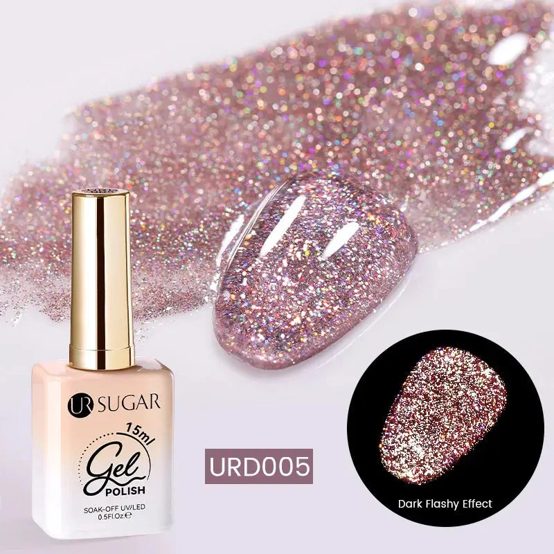 UR SUGAR 15ml Champagne Gold Sliver Reflective Glitter Gel Nail Polish Varnish Semi Permanent Soak Off UV Gel For Manicure Art - Glits & Glam
