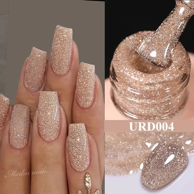 UR SUGAR 15ml Champagne Gold Sliver Reflective Glitter Gel Nail Polish Varnish Semi Permanent Soak Off UV Gel For Manicure Art - Glits & Glam