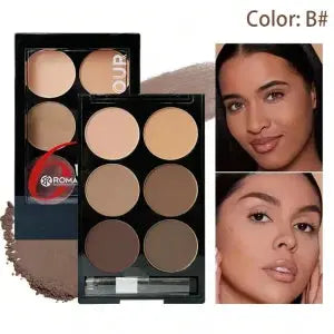 6 Colors Highlight Contouring Powder Palette Face Shadow Contouring Powder Makeup Palette With Brush Face Bronzer Color Correcti - Glits & Glam