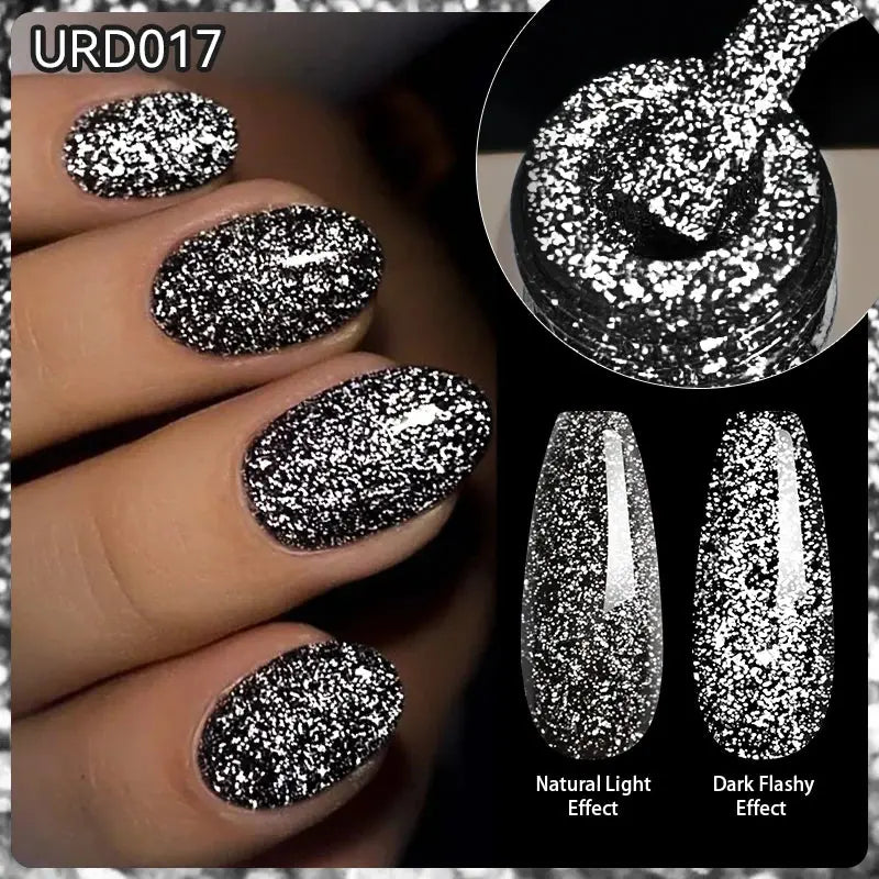UR SUGAR 15ml Champagne Gold Sliver Reflective Glitter Gel Nail Polish Varnish Semi Permanent Soak Off UV Gel For Manicure Art - Glits & Glam