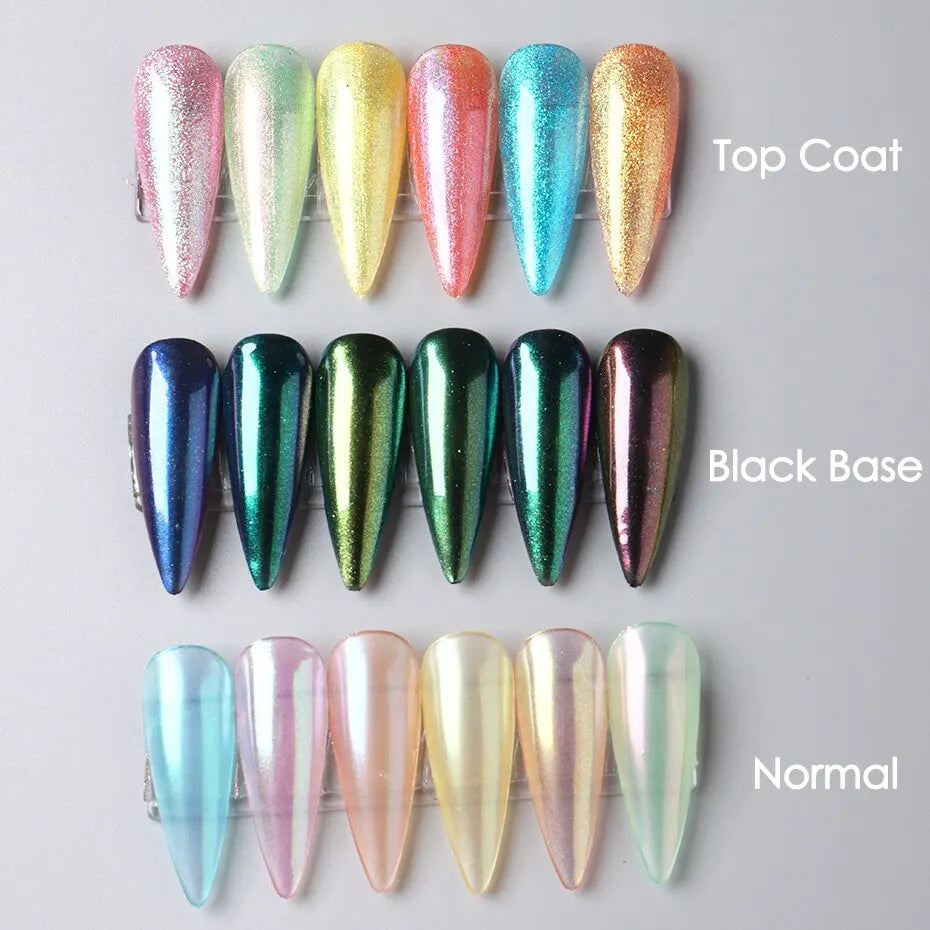 6pcs Aurora Mirror Nail Powder Pigment Chameleon Chrome Colors Fairy Iridescent Nail Art Glitter Dust UV Gel Polish Decorations - Glits & Glam