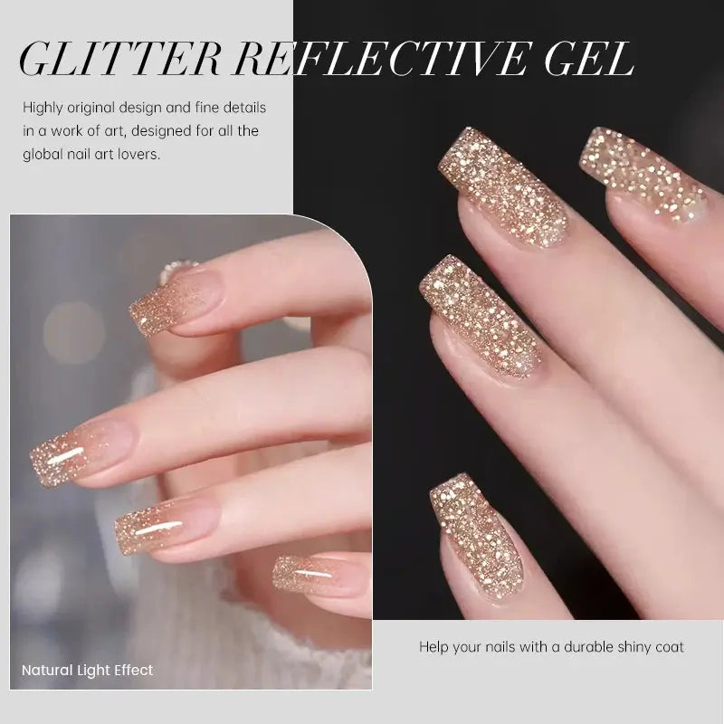 UR SUGAR 15ml Champagne Gold Sliver Reflective Glitter Gel Nail Polish Varnish Semi Permanent Soak Off UV Gel For Manicure Art - Glits & Glam