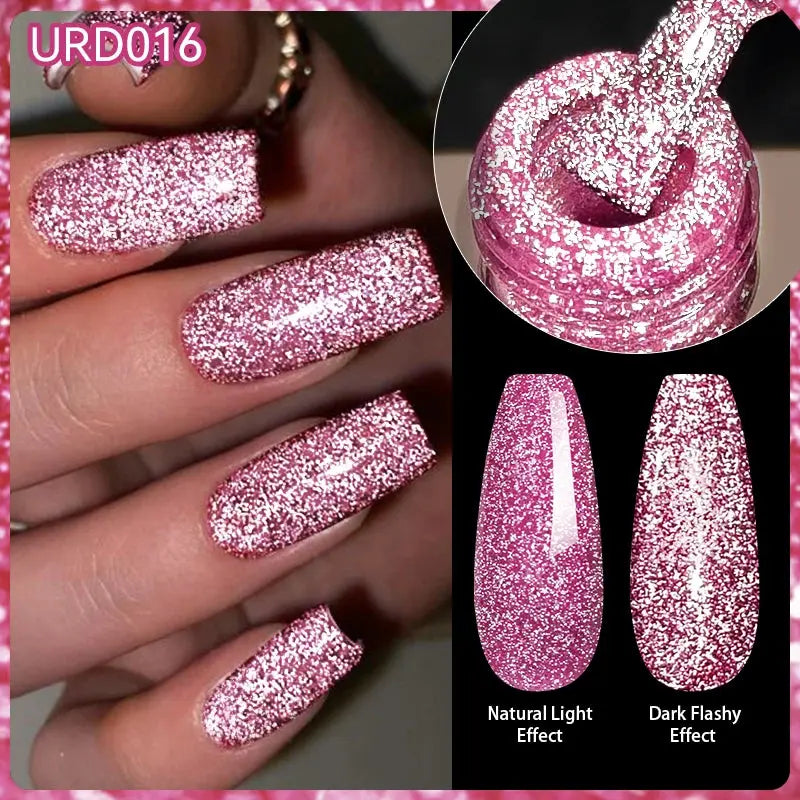 UR SUGAR 15ml Champagne Gold Sliver Reflective Glitter Gel Nail Polish Varnish Semi Permanent Soak Off UV Gel For Manicure Art - Glits & Glam