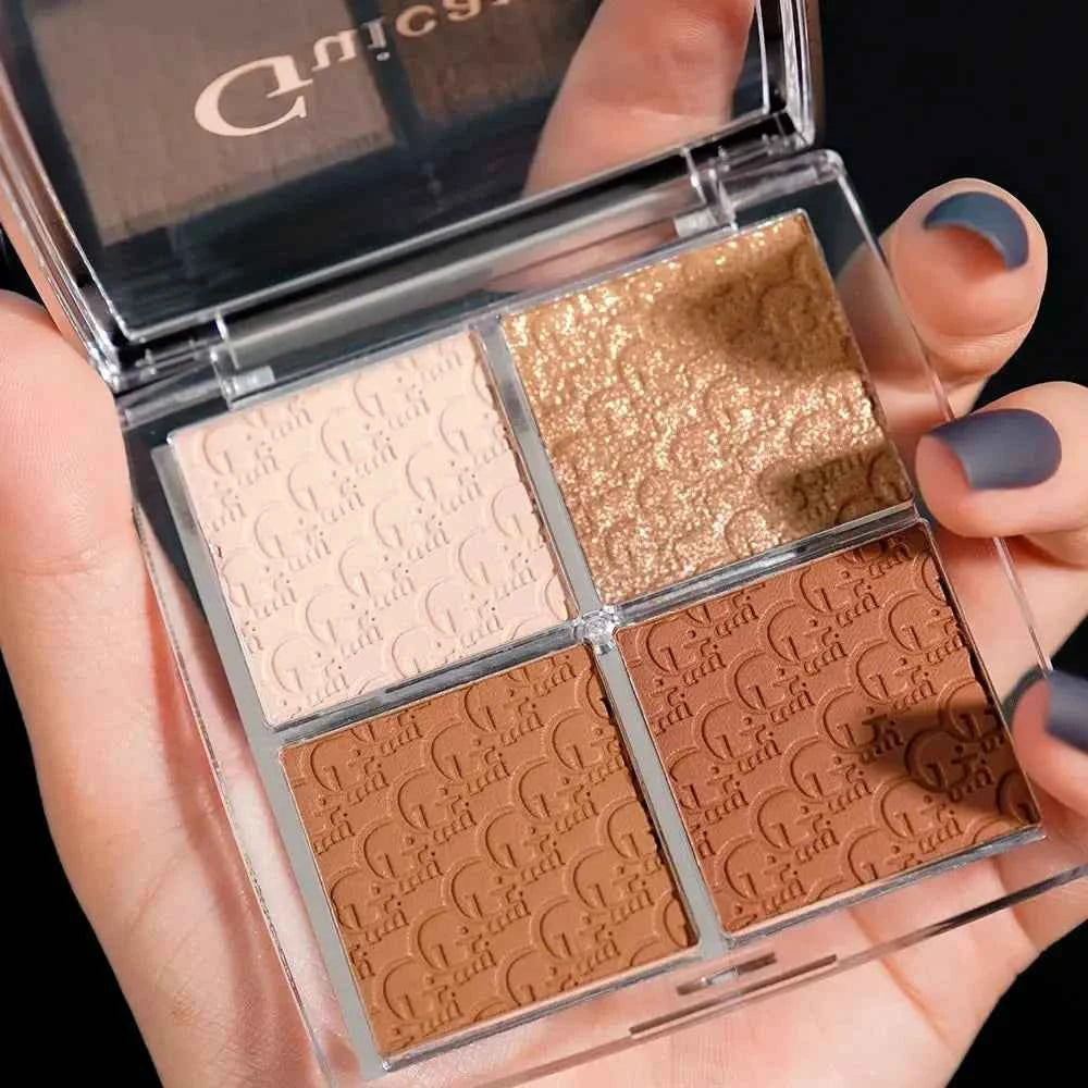 GUICAMI 4 Color Highlight Palette Pearl Blush Face Contour All In One Lasting Water Proof Shadow Makeup Cosmetic